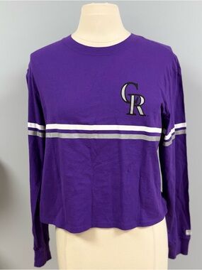 NWOT Colorado Rockies Long Sleeve T- Shirt Womens Small Cropped Purple Tailgate